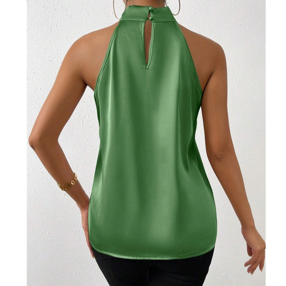 Luxe Champagne Satin Halter Minimalist Tank Top - Picture 12 of 15